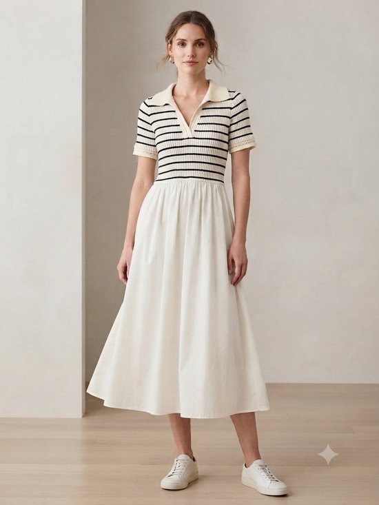 Moon River Dresses & Skirts - Moon River Black Ivory Striped Ribbed Polo Sweater Midi Dress Size Med